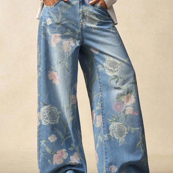 Multicolor Boho Women's Woven Floral Jeans - Picture 7 of 8